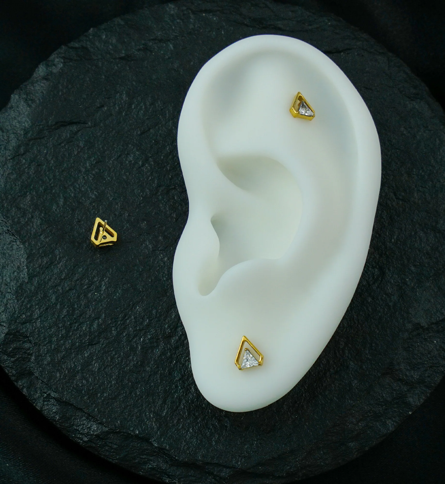 Gold PVD Triangle Chasm Clear CZ Titanium Threadless Top - Image 2