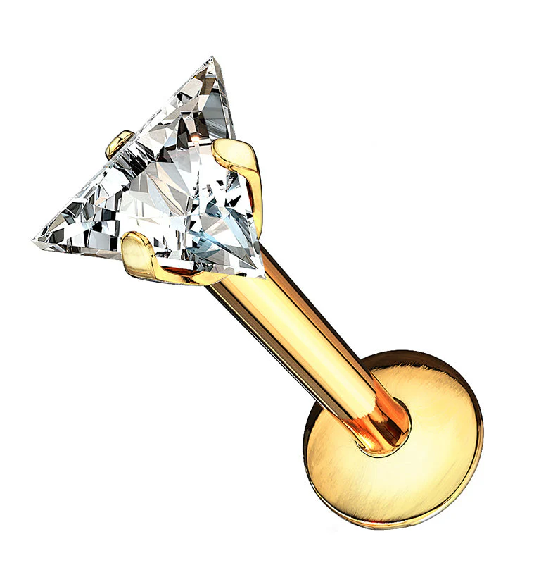 Gold PVD Triangle CZ Prong Internally Threaded Labret