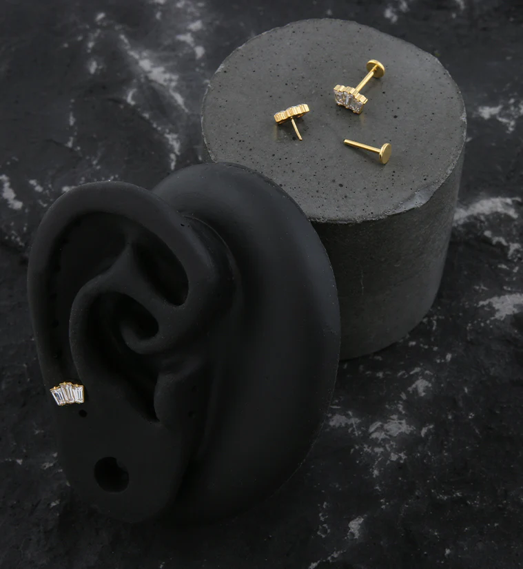 Gold PVD Trinal Clear CZ Threadless Titanium Labret - Image 2