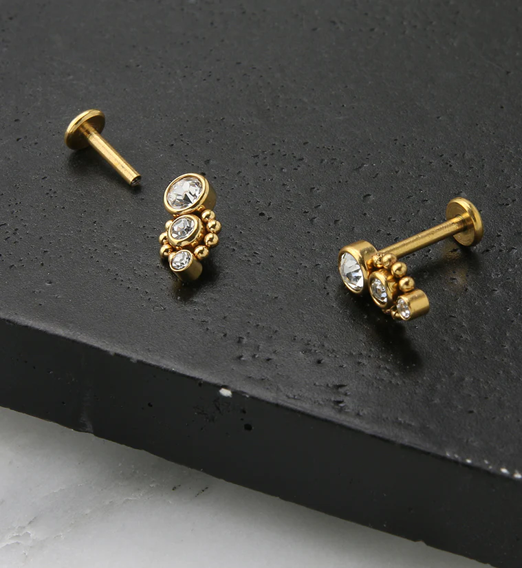 Gold PVD Trinal CZ Labret Post - Image 2