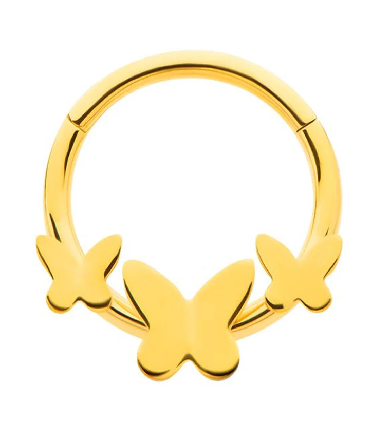 Gold PVD Triple Butterfly Stainless Steel Hinged Segment Ring