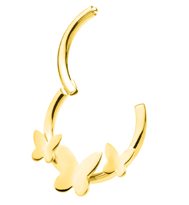 Gold PVD Triple Butterfly Stainless Steel Hinged Segment Ring - Image 3