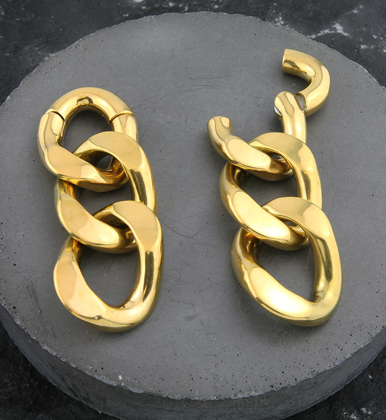 Gold PVD Triple Chain Link Hinged Ear Weights - Image 2