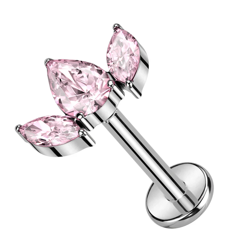 Triple Empress Pink CZ Titanium Internally Threaded Labret