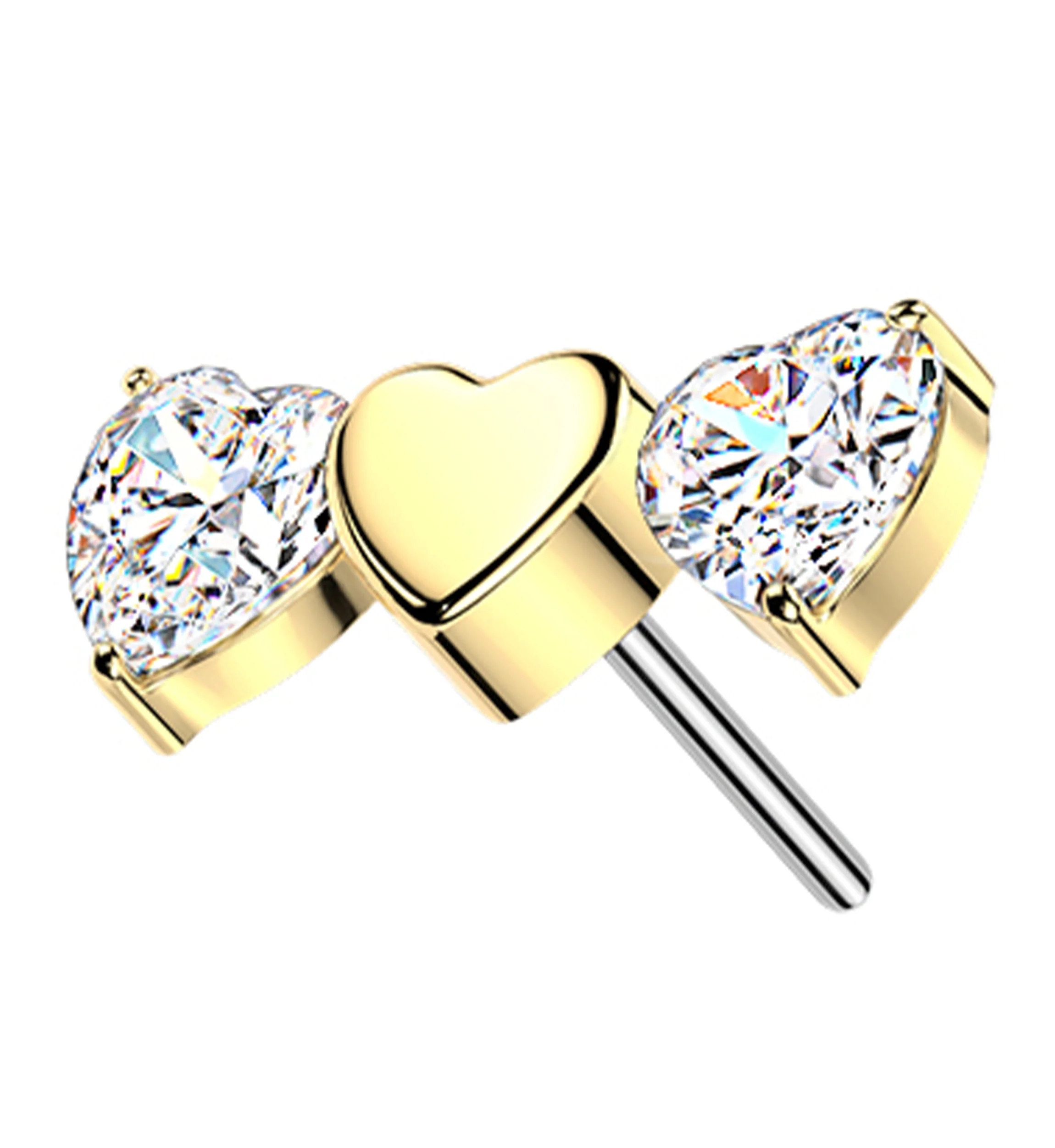Gold PVD Triple Heart Clear CZ Titanium Threadless Top