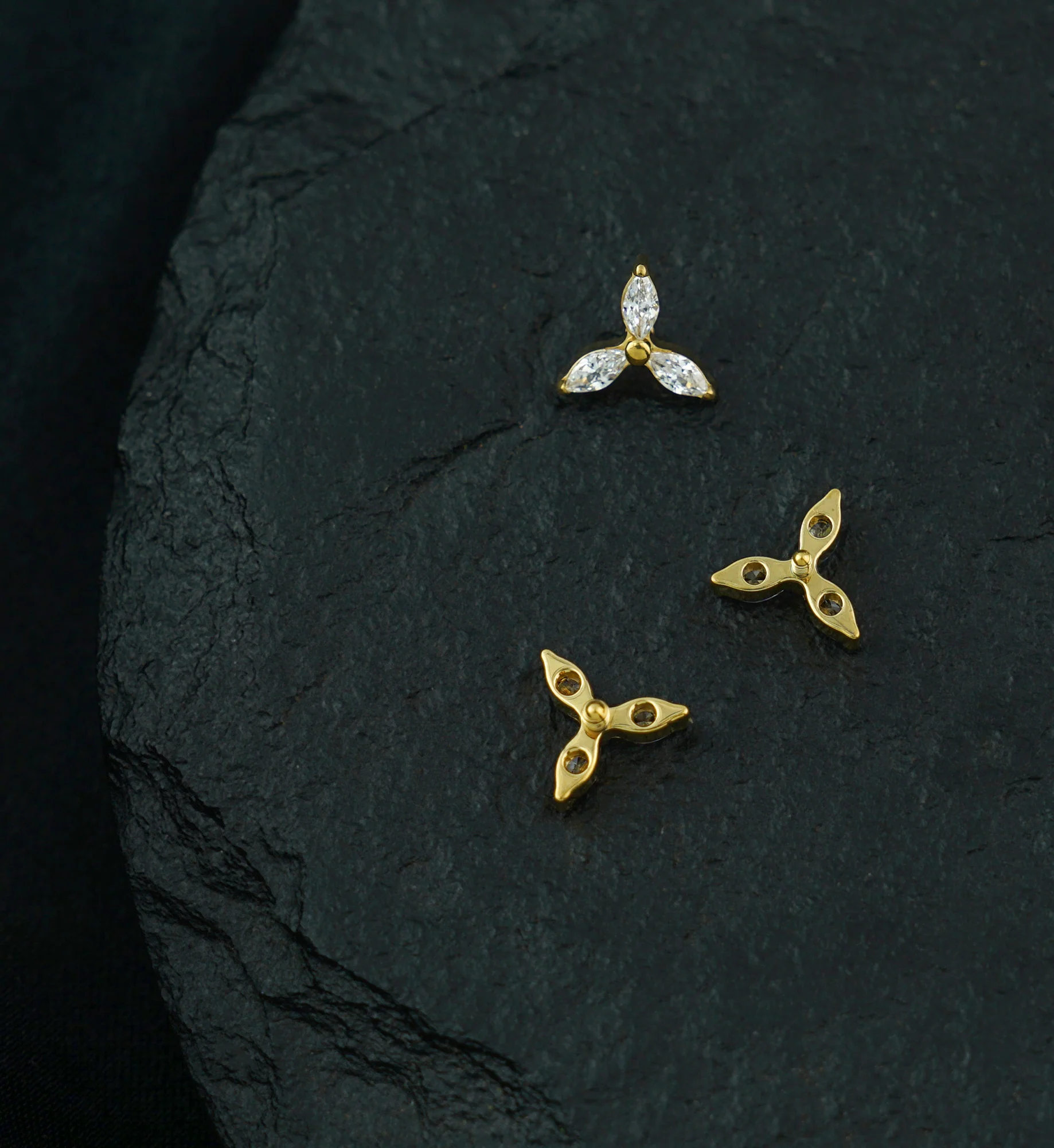 Gold PVD Triple Marquise CZ Titanium Internally Threaded Top - Image 2