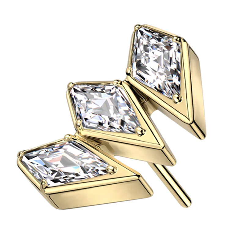 Gold PVD Triple Quill Clear CZ Titanium Threadless Top