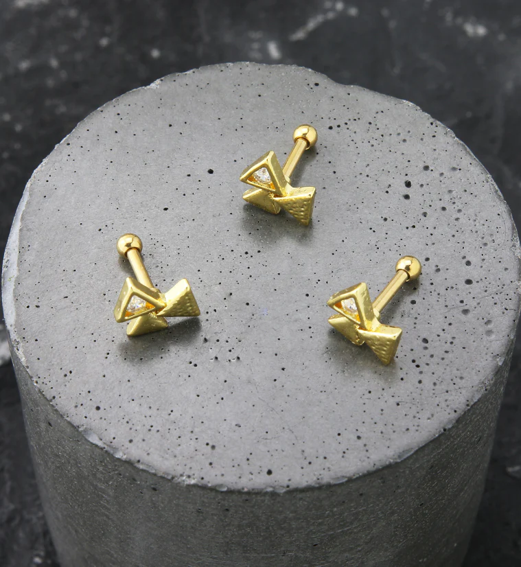 Gold PVD Triple Triad CZ Cartilage Barbell - Image 2