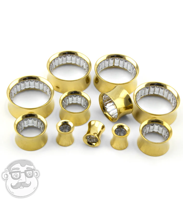 Gold PVD Tunnels with CZ Inlay - Image 2