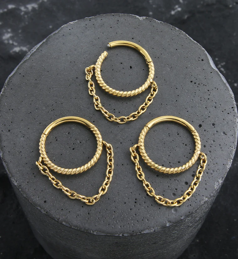 Gold PVD Twine Dangle Chain Stainless Steel Hinged Segment Ring - Image 2