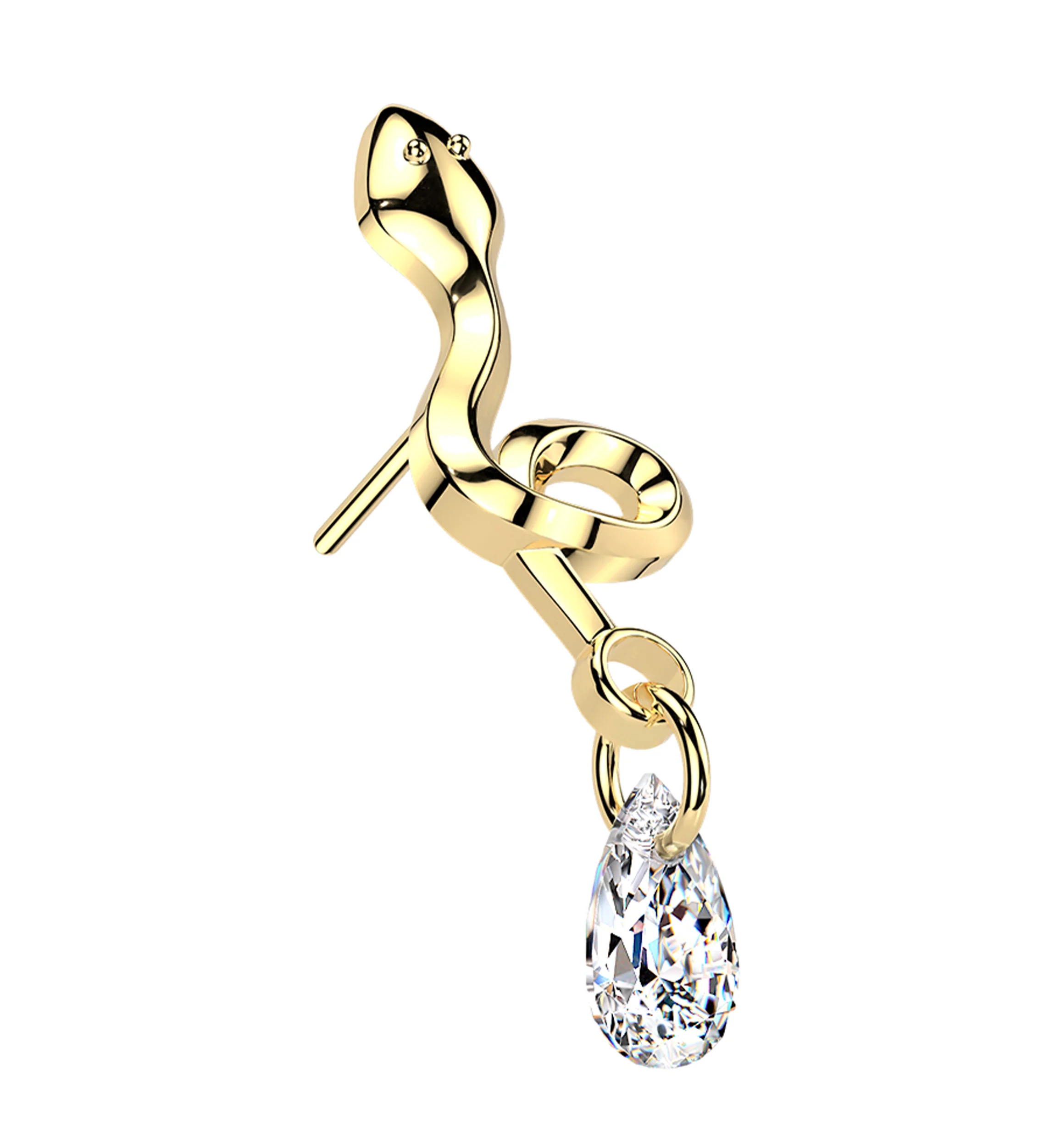 Gold PVD Twisted Snake Dangle CZ Titanium Threadless Top