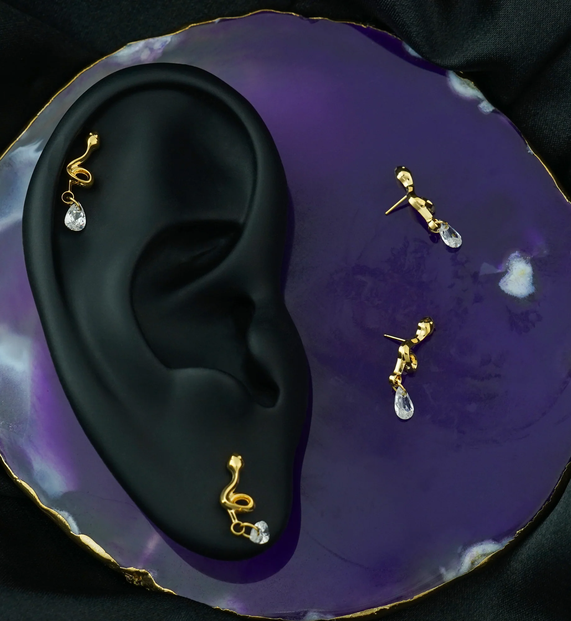 Gold PVD Twisted Snake Dangle CZ Titanium Threadless Top - Image 2