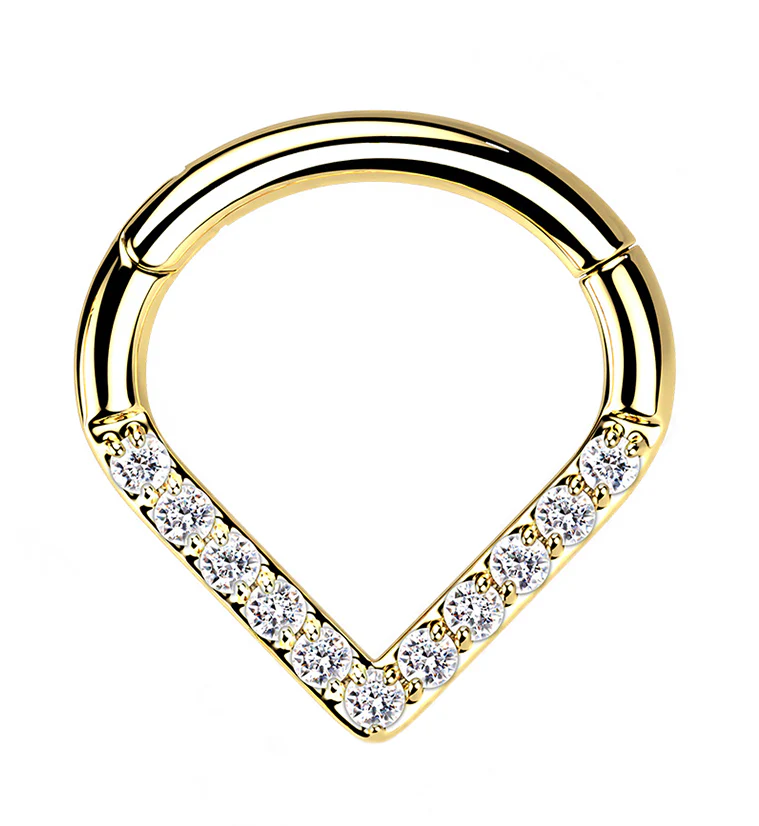 Gold PVD V-Shaped CZ Titanium Hinged Segment Ring
