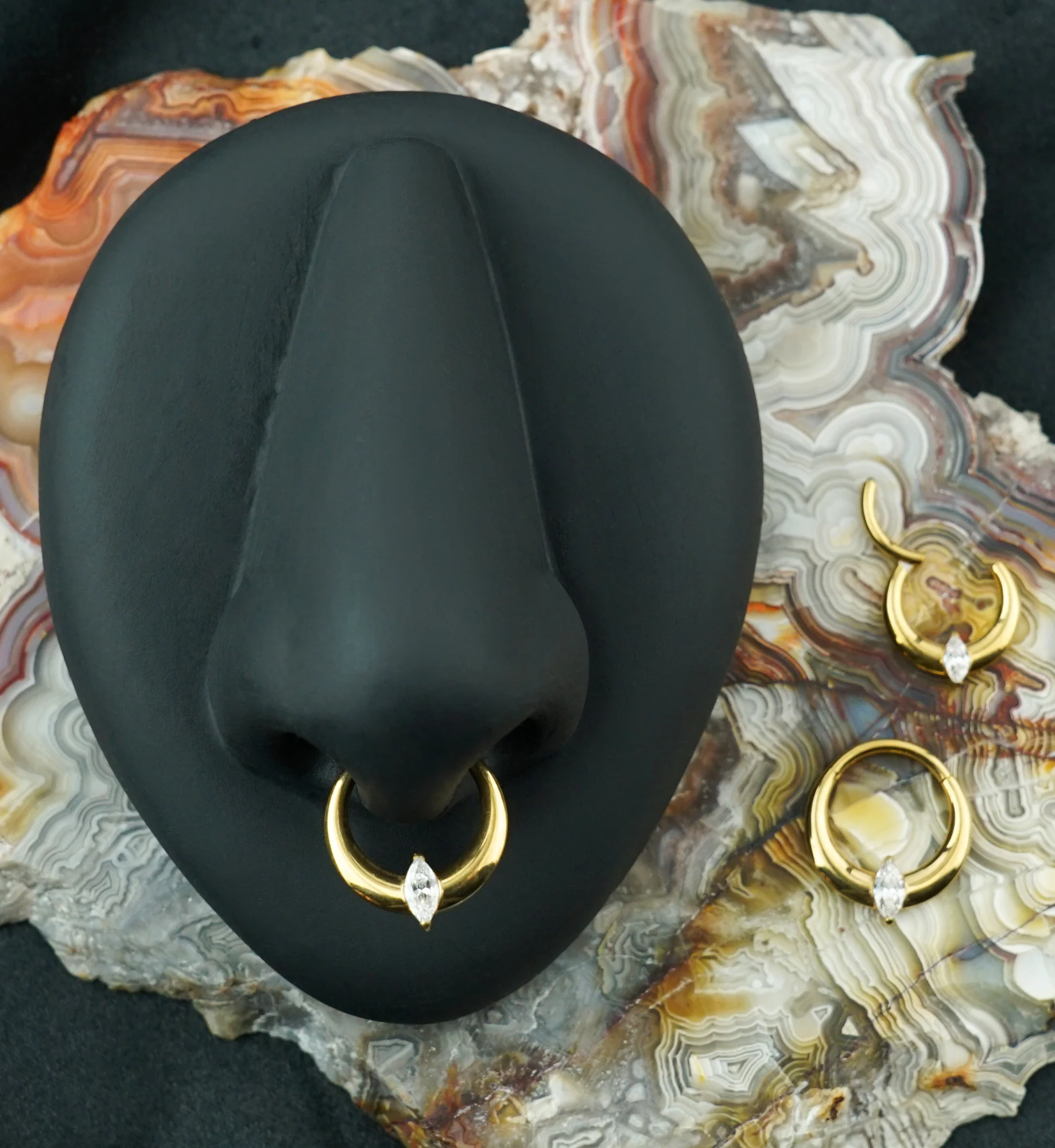 Gold PVD Vast Marquise CZ Titanium Hinged Segment Ring - Image 3