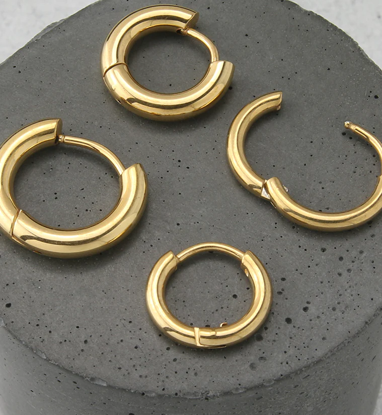 Gold PVD Vast Stainless Steel Hinged Hoop Earrings - Image 2