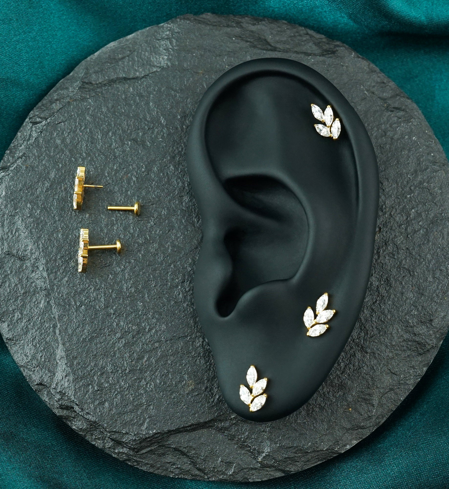 Gold PVD Vine Clear CZ Titanium Threadless Labret - Image 2