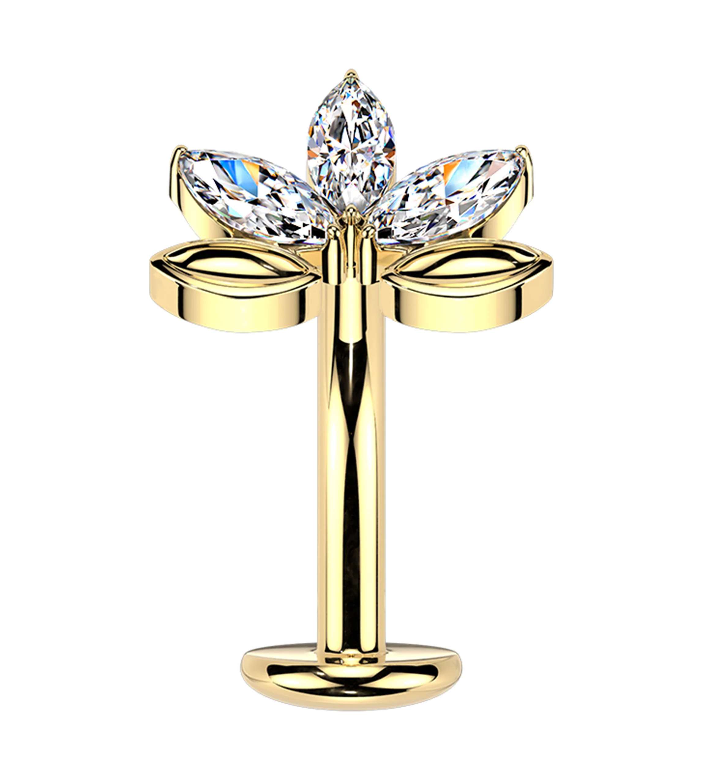 Gold PVD Water Lily Clear CZ Titanium Threadless Floating Belly Button Ring