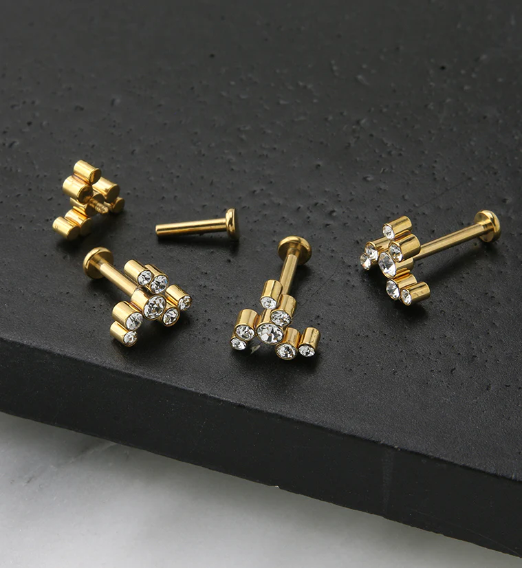 Gold PVD Whirl CZ Titanium Internally Threaded Labret - Image 2