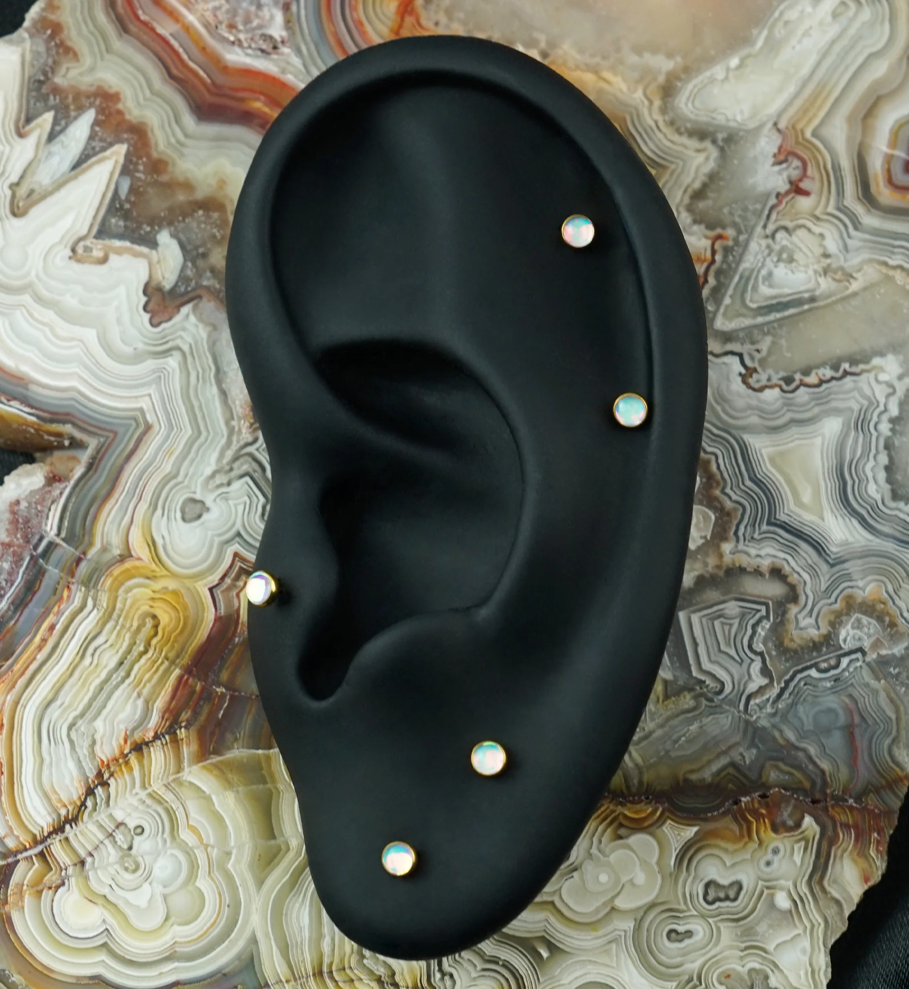 Gold PVD White Iridescent Gem Titanium Threadless Top - Image 2