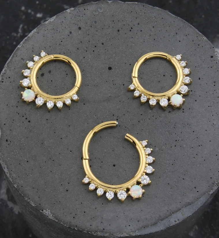 Gold PVD White Opalite Lucid Stainless Steel Hinged Segment Ring - Image 2