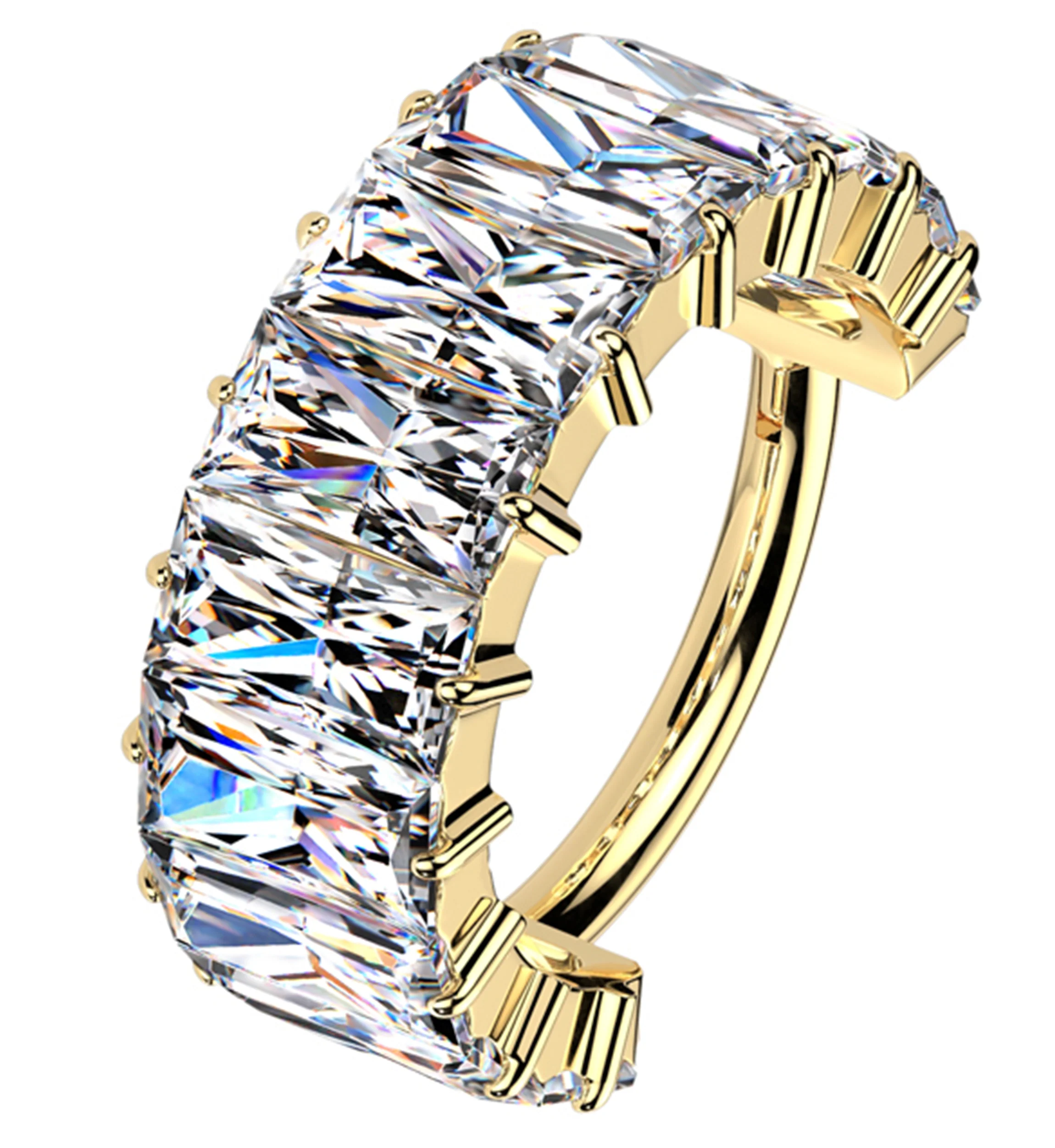 Gold PVD Thick Baguette Clear CZ Titanium Hinged Segment Ring