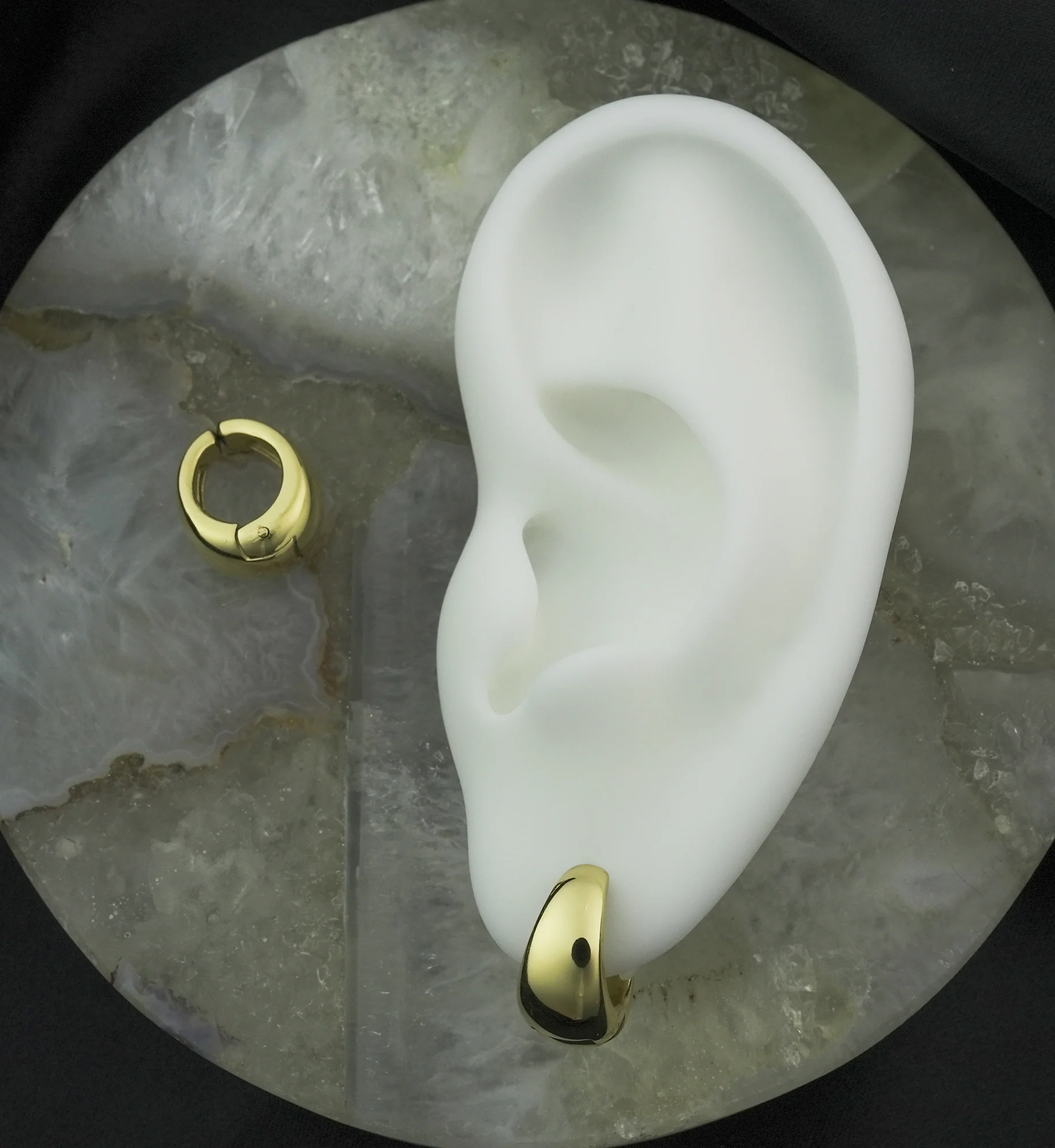 Gold PVD Wide Stainless Steel Hinged Hoop Huggie Clip-On Earrings - Image 2