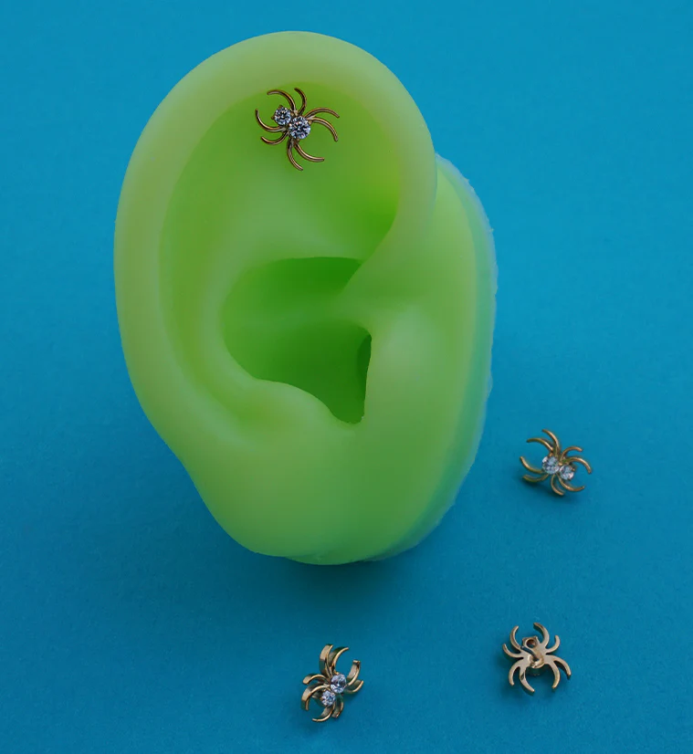 Gold PVD Widow Spider Clear CZ Titanium Threadless Top - Image 2