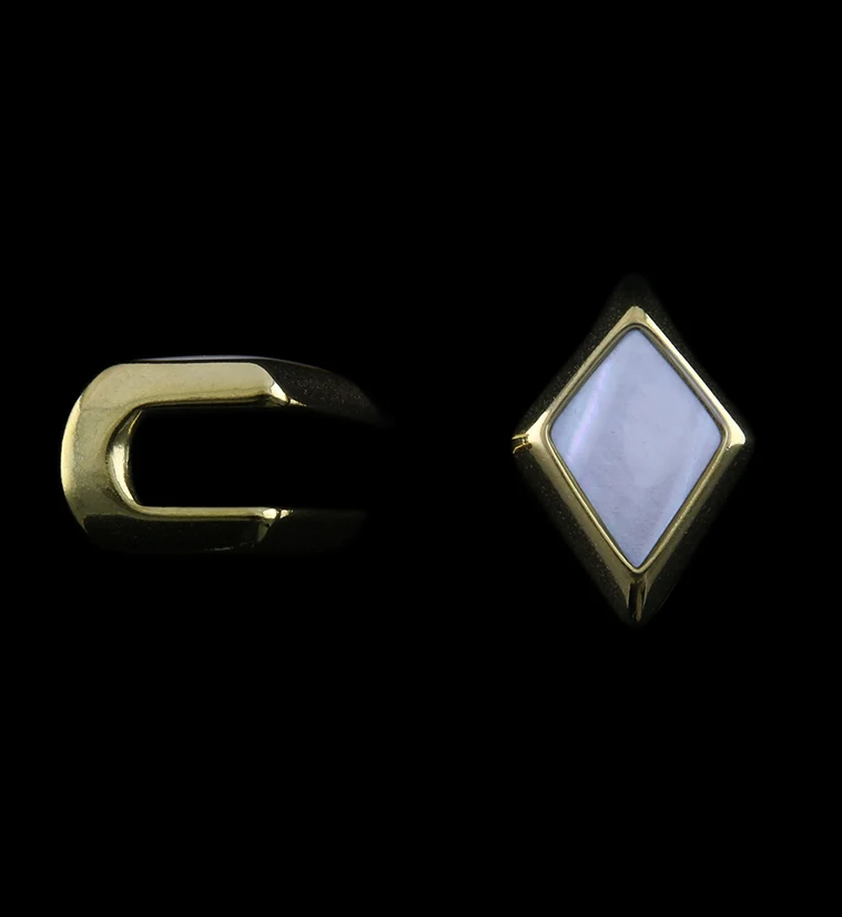 Gold PVD Zircon Mother of Pearl Ear Weights - Image 2