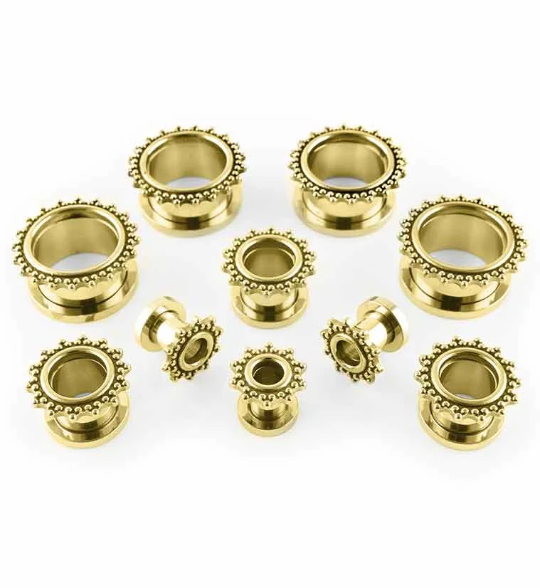 Gold PVD Triple Beaded Rim Stainless Steel Tunnels - Image 2