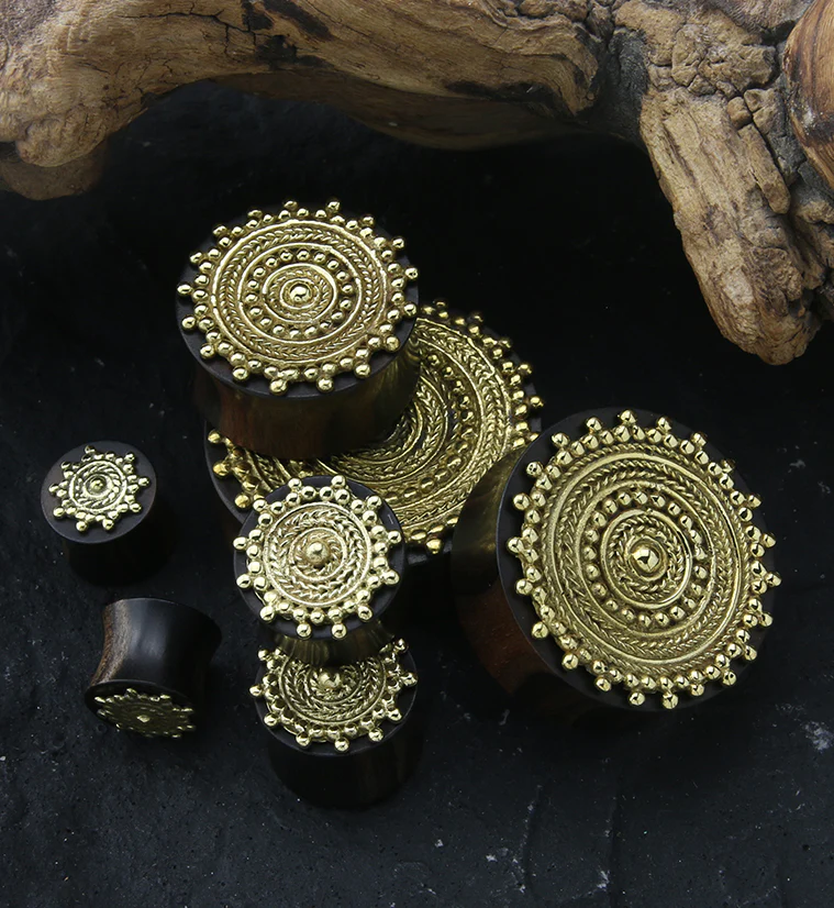 Golden Bali Distilled Brass Areng Wood Plugs - Image 2