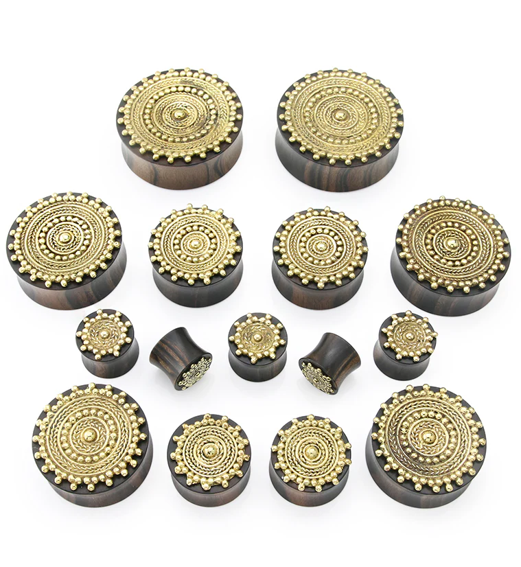 Golden Bali Distilled Brass Areng Wood Plugs - Image 3