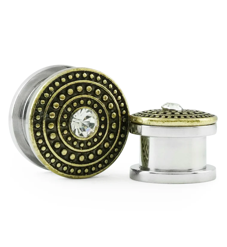 Golden Beaded CZ Top Stainless Steel Plugs
