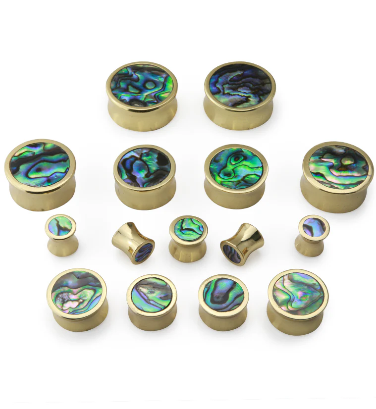 Golden Brass Abalone Shell Inlay Plugs - Image 2