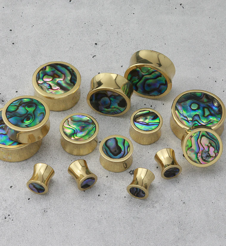 Golden Brass Abalone Shell Inlay Plugs - Image 3