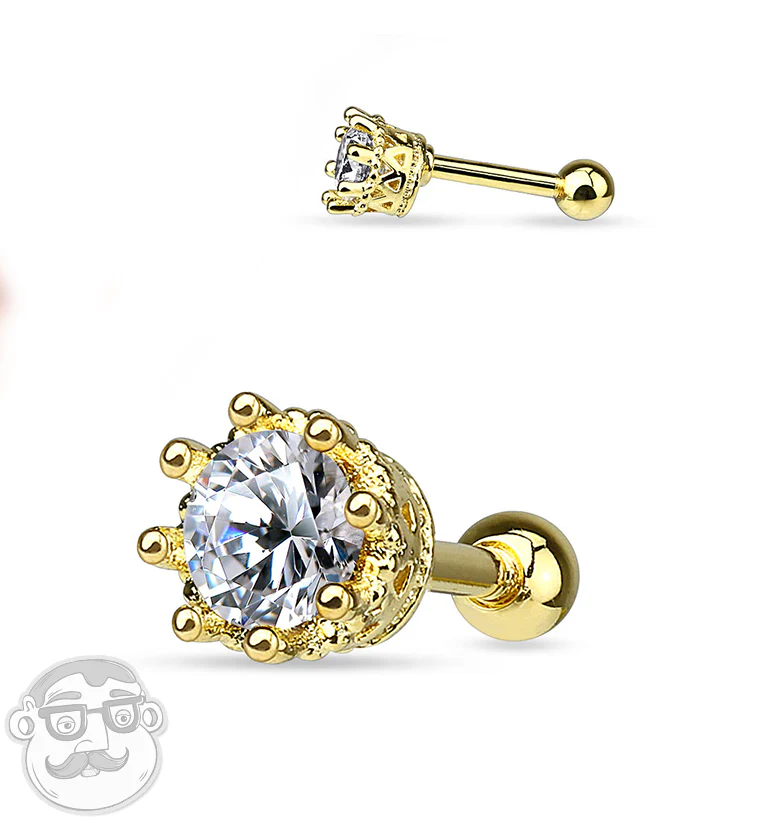 Golden CZ Crest Steel Tragus - Cartilage Barbell