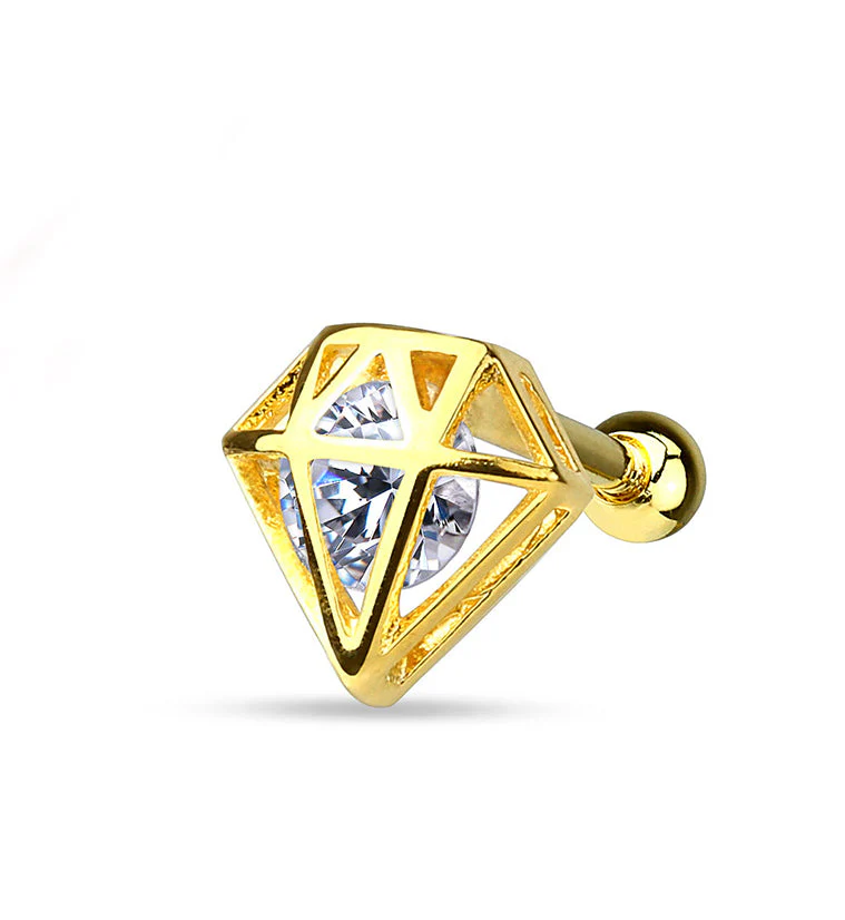Golden CZ Diamond Tragus - Cartilage Barbell