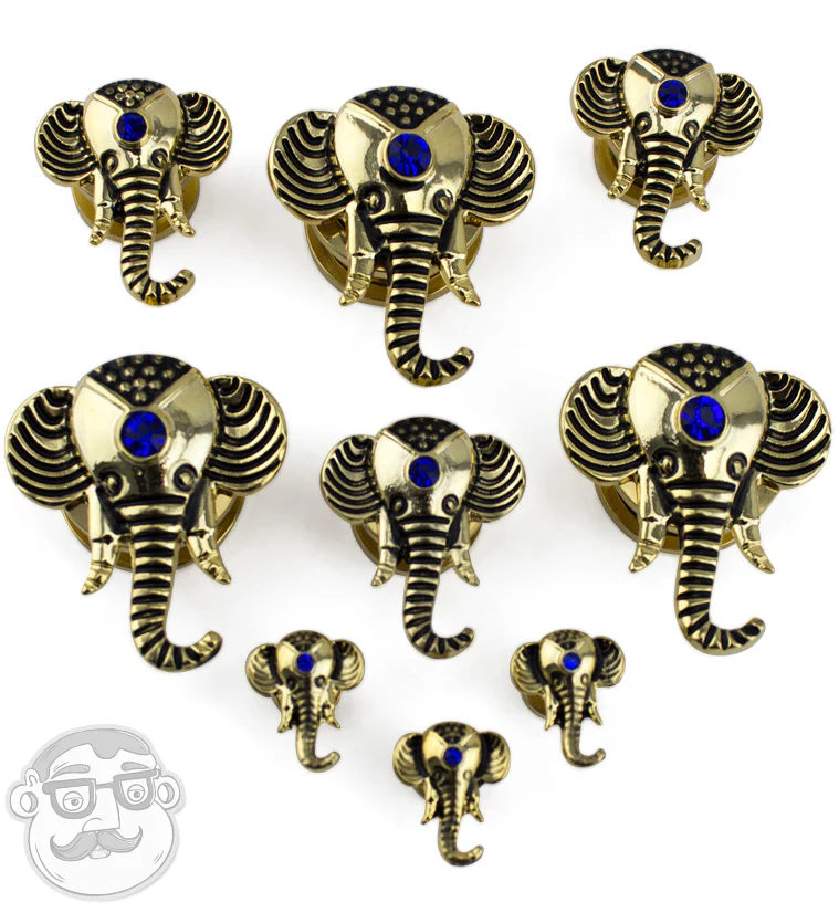Golden Elephant Royal Blue CZ Stainless Steel Plugs - Image 2