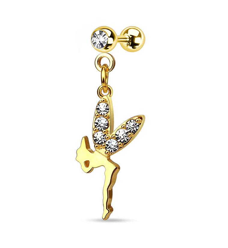 Golden Fairy CZ Dangle Tragus - Cartilage Barbell