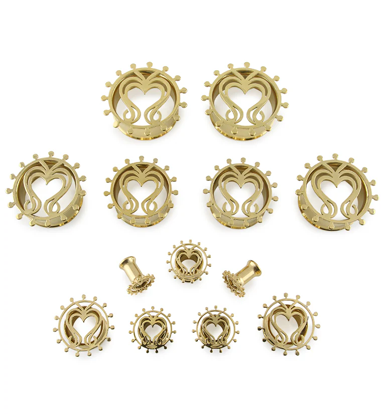 Golden Filigree Heart Steel Tunnel Plugs - Image 2