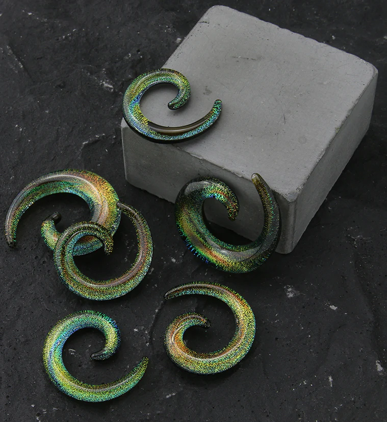 Golden Green Dichroic Glass Spirals - Image 2