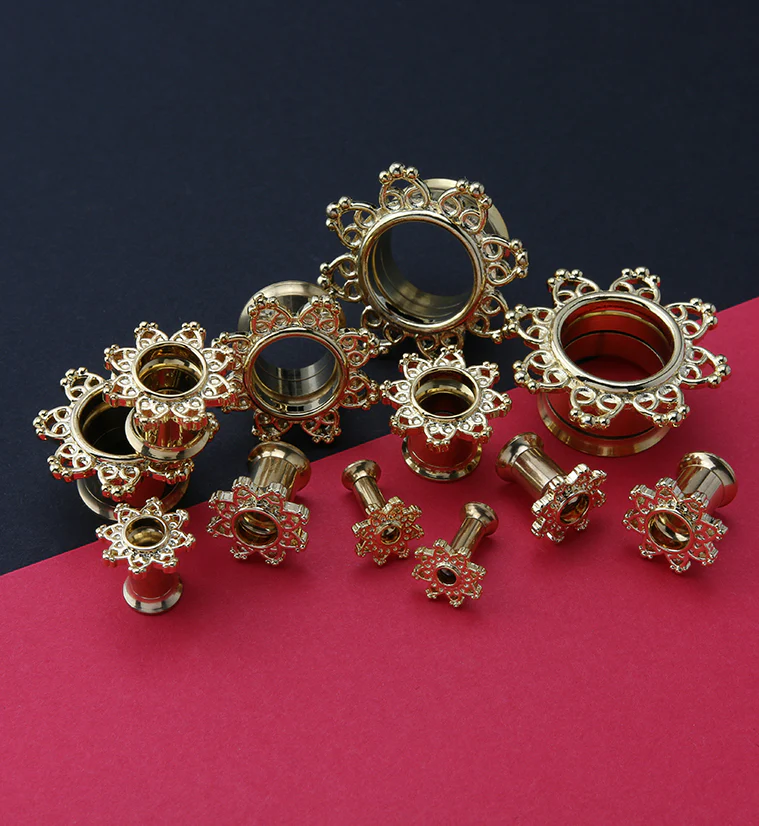 Golden Interlace Rim Stainless Steel Tunnel Plugs - Image 2