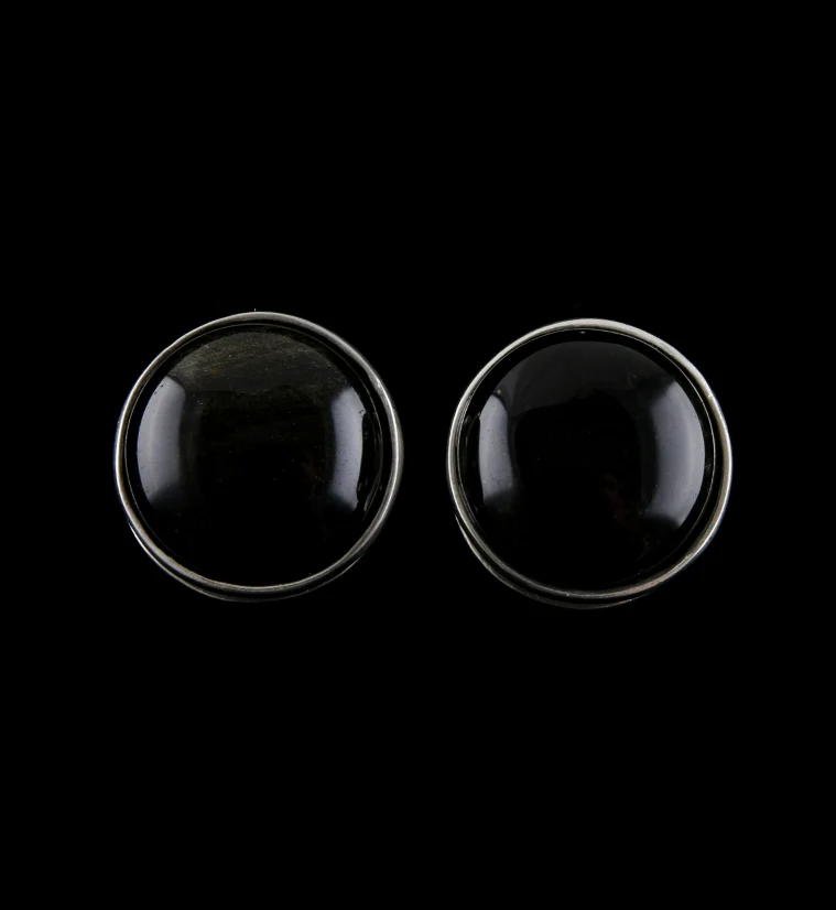 Golden Obsidian Disk White Brass Ear Weights - Image 2