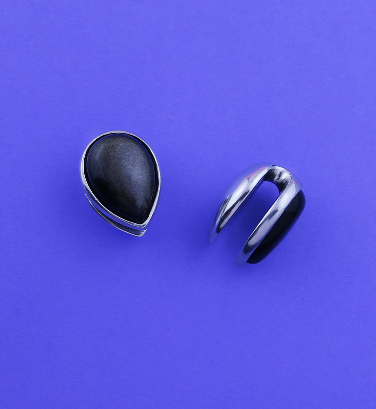 Golden Obsidian Knuckle White Brass Ear Weights - Image 2