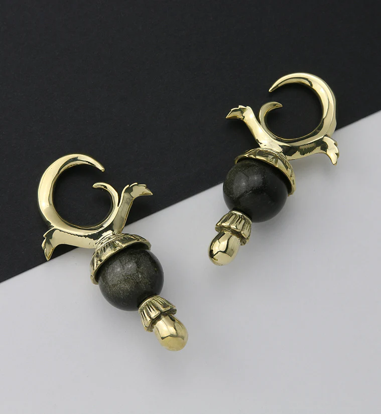 Golden Obsidian Stone Totum Ear Weights - Image 2