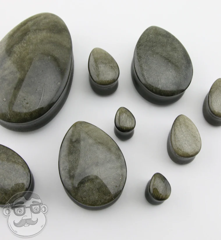 Golden Obsidian Teardrop Stone Plugs - Image 4