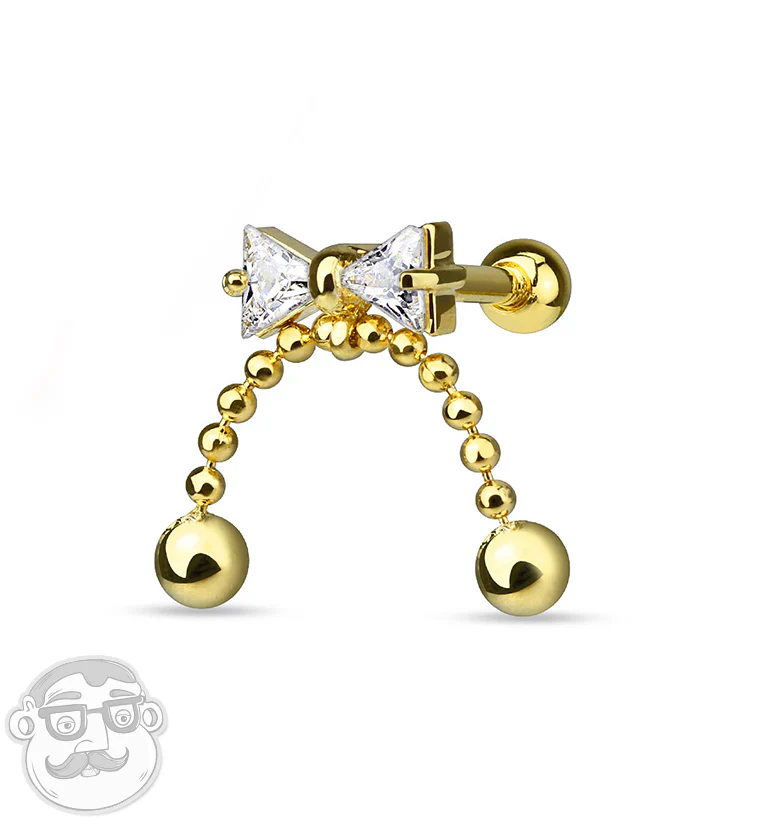 Golden Ribbon & Chain CZ Steel Tragus - Cartilage Barbell