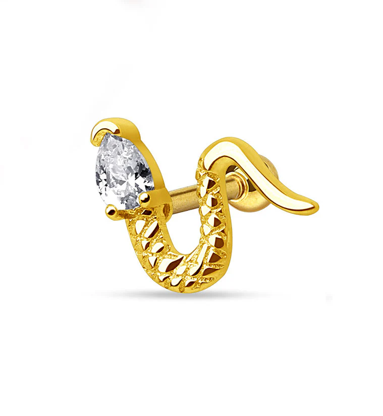 Golden Snake CZ Steel Tragus - Cartilage Barbell