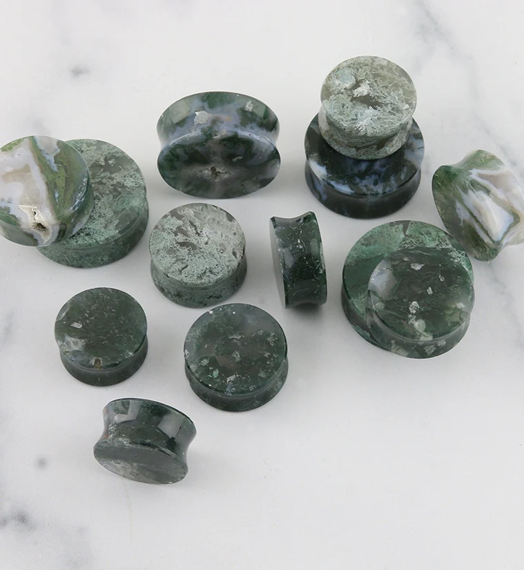 Grade A Green Moss Agate Stone Plugs - Image 3