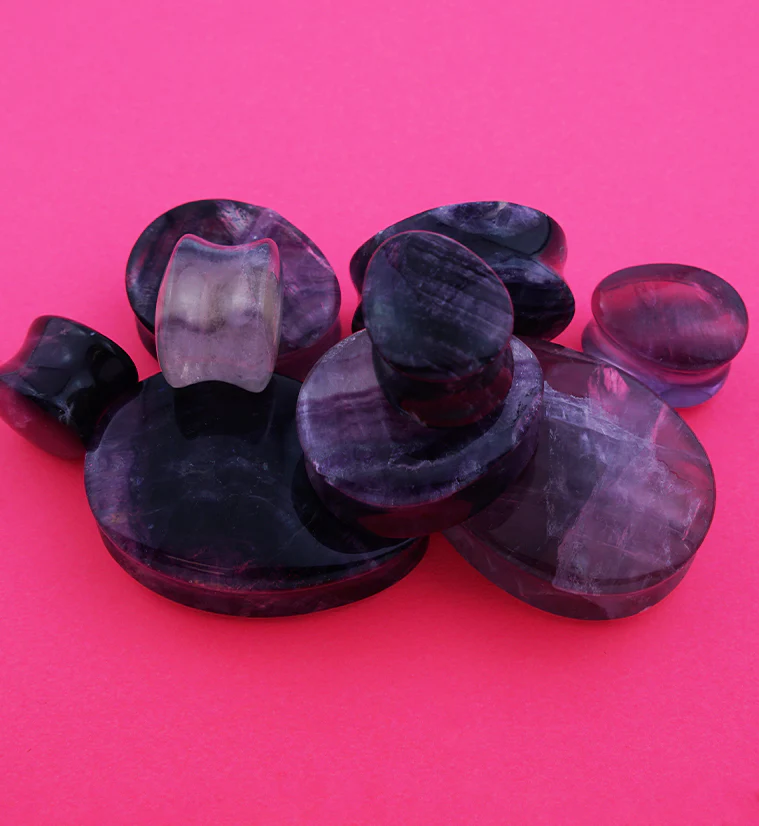 Grade A Rainbow Fluorite Teardrop Stone Plugs - Image 2