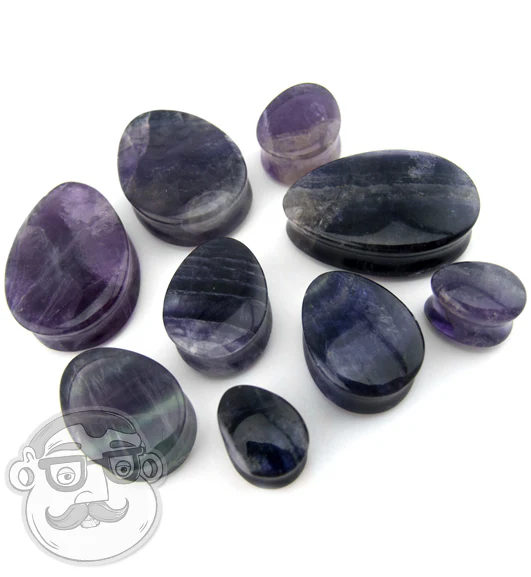 Grade A Rainbow Fluorite Teardrop Stone Plugs - Image 6